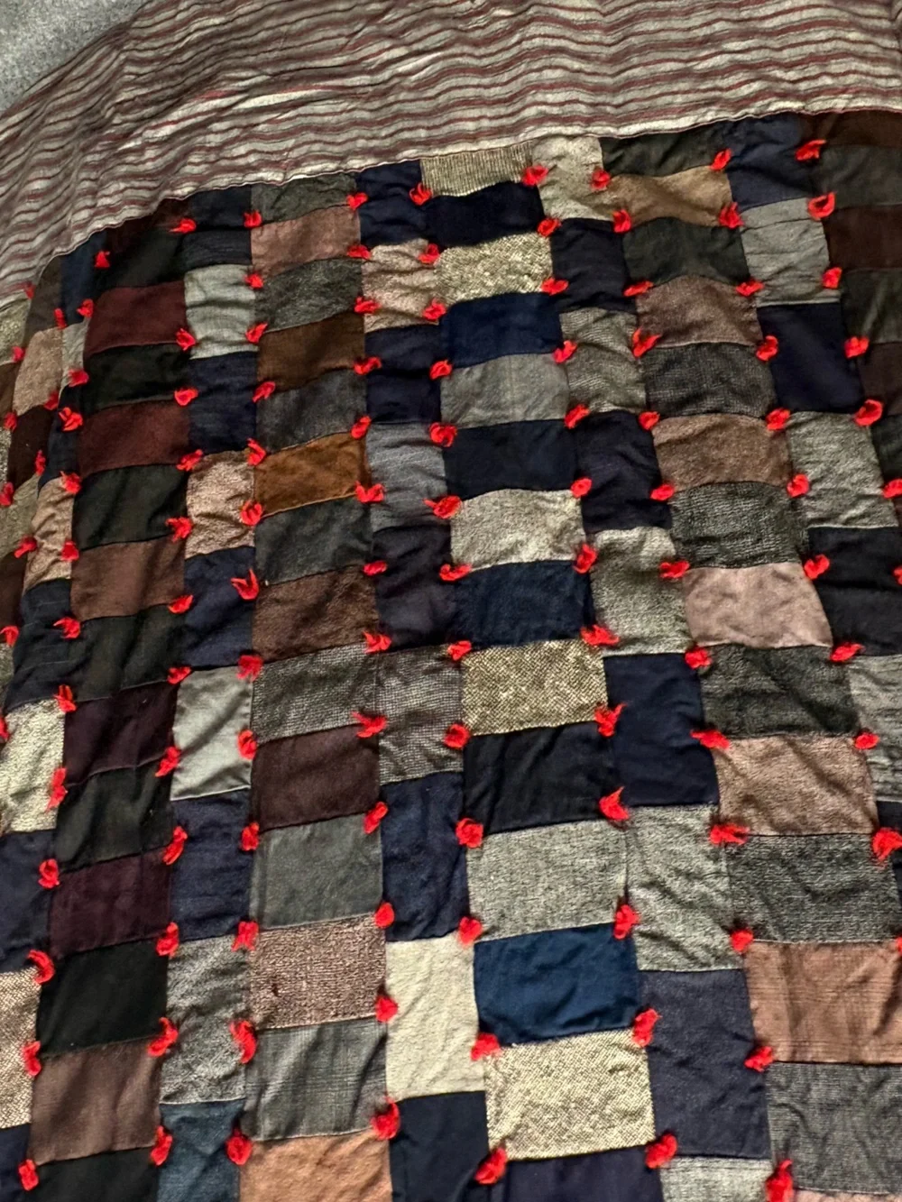Patchwork Quilted Throw Heavy Wool Made From Men Suits Vintage Classic